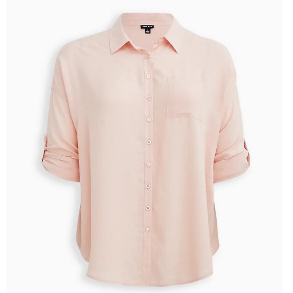 Linen Drop Shoulder Button-Front Shirt - Torrid 0